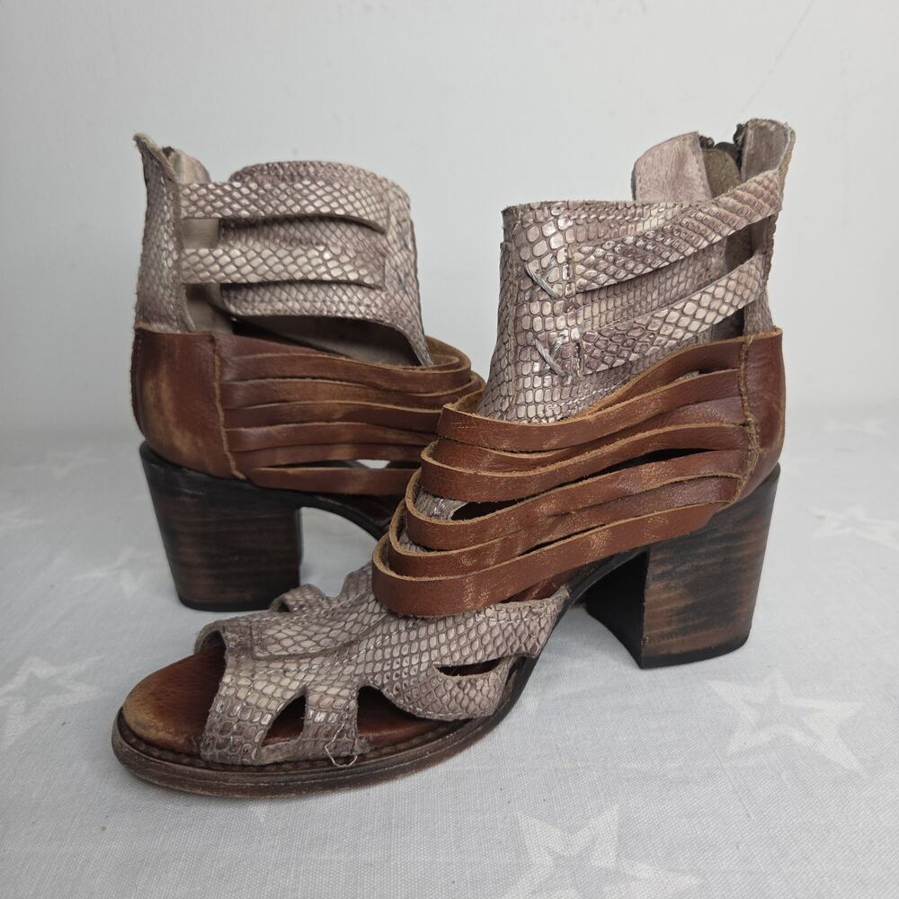Freebird by Steven FB-NEST 7 Snakeskin Open Toe Bootie Sandal Leather Boho W7